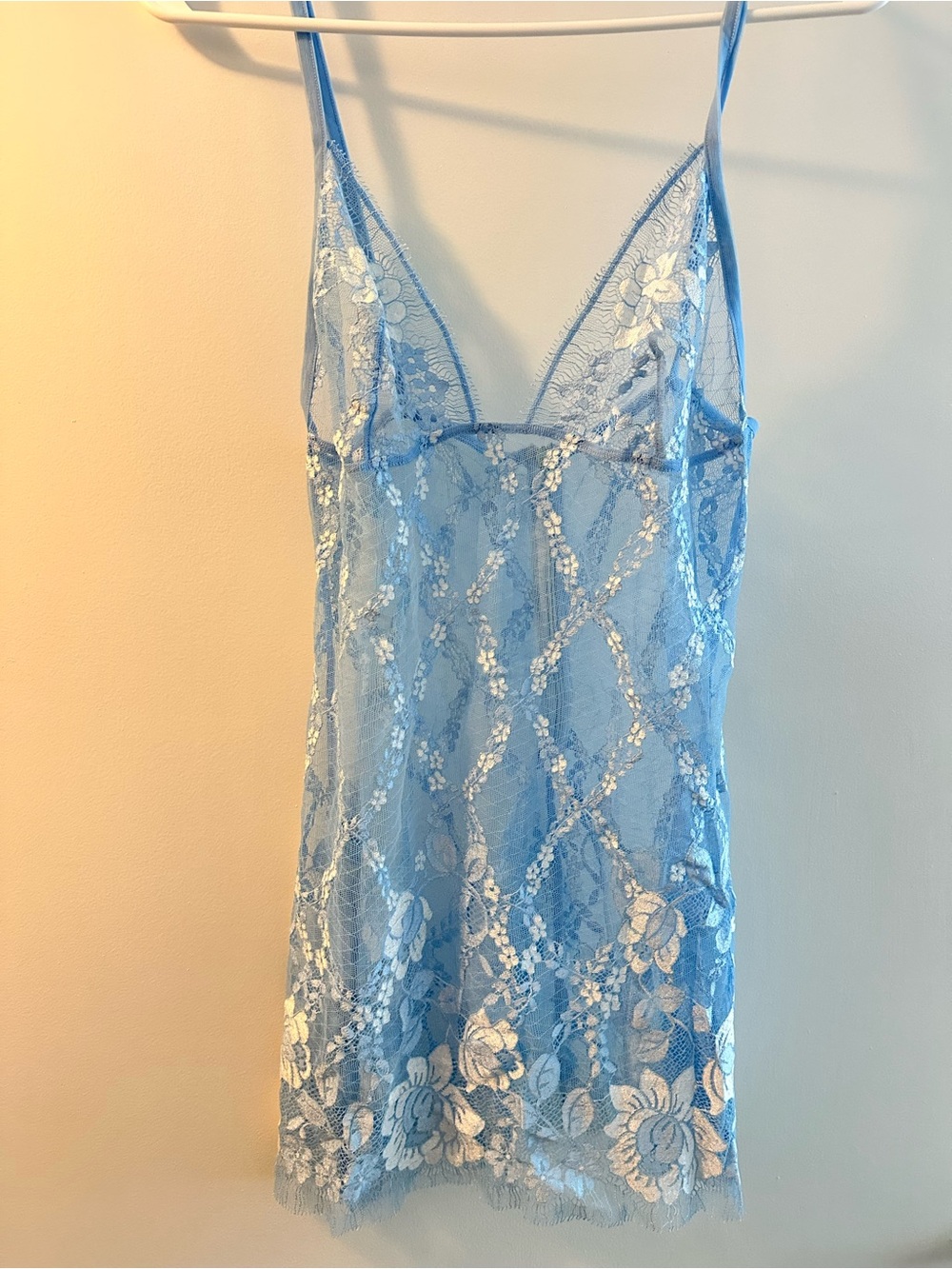La Perla Vintage Sheer Lace Chemise Slip in Light Blue